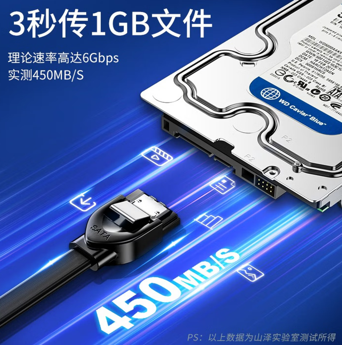 山泽 高速SATA3.0硬盘数据线 外接固态机械硬盘连接线 光驱串口线电源双通道转换线 弯头0.5米 WDZ05